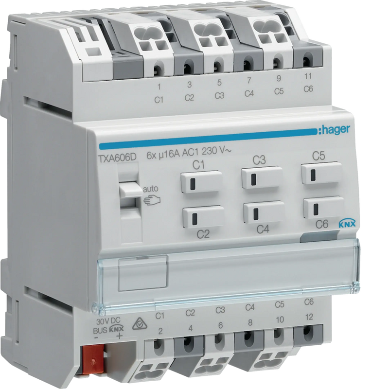 Schalt-/Jalousieaktor 6/3-fach KNX easy, 16A, C-Last | Hager
