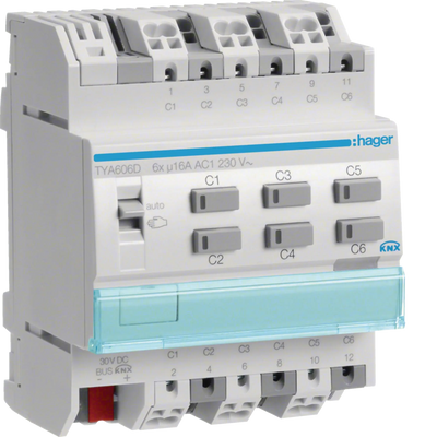 Schalt-/Jalousieaktor 6/3-fach KNX, 16A, C-Last | Hager