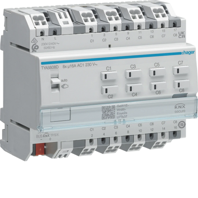 Schalt-/Jalousieaktor 8/4-fach KNX Secure, 16A, C-Last | Hager
