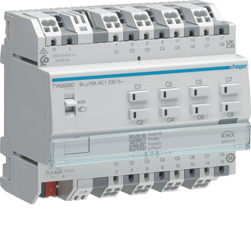 Schalt-/Jalousieaktor 8/4-fach KNX Secure, 16A, C-Last | Hager