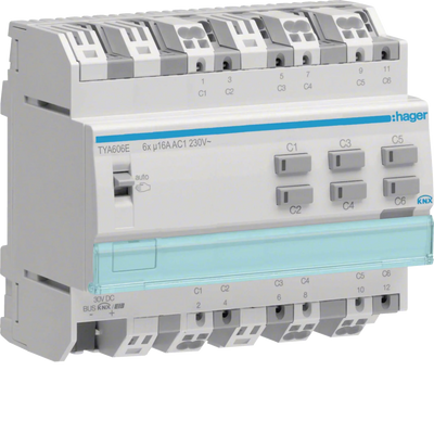 Schaltaktor 6-fach KNX, 16A, C-Last, mit Stromerkennung | Hager
