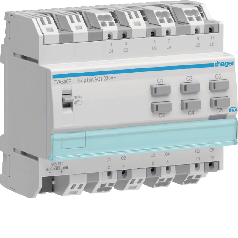 Schaltaktor 6-fach KNX, 16A, C-Last, mit Stromerkennung | Hager