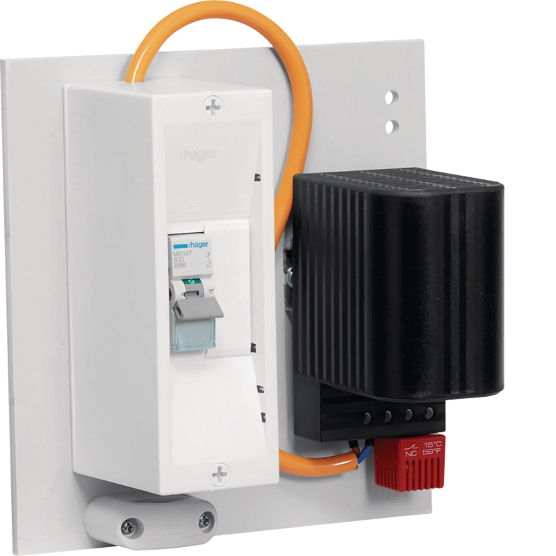 Schaltschrankheizung, Zubehör, 120-240VAC, 50W, mit Thermostat und Vorsicherung | Hager