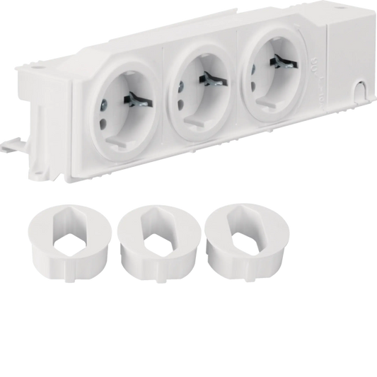 Schuko-Steckdose, universal, 3fach drehbar, geschraubt, Hutschienenmontage | Hager