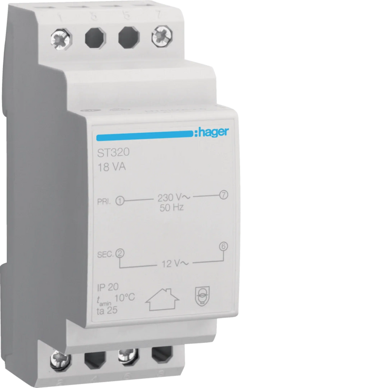 Sicherheitstrafo 230V/12V 18VA 2PLE | Hager