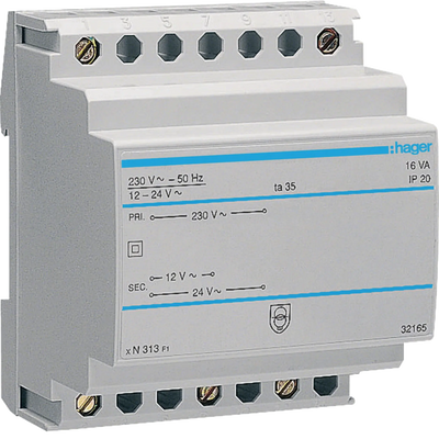 Sicherheitstrafo 230V / 12V und 24V 16VA 4PLE | Hager