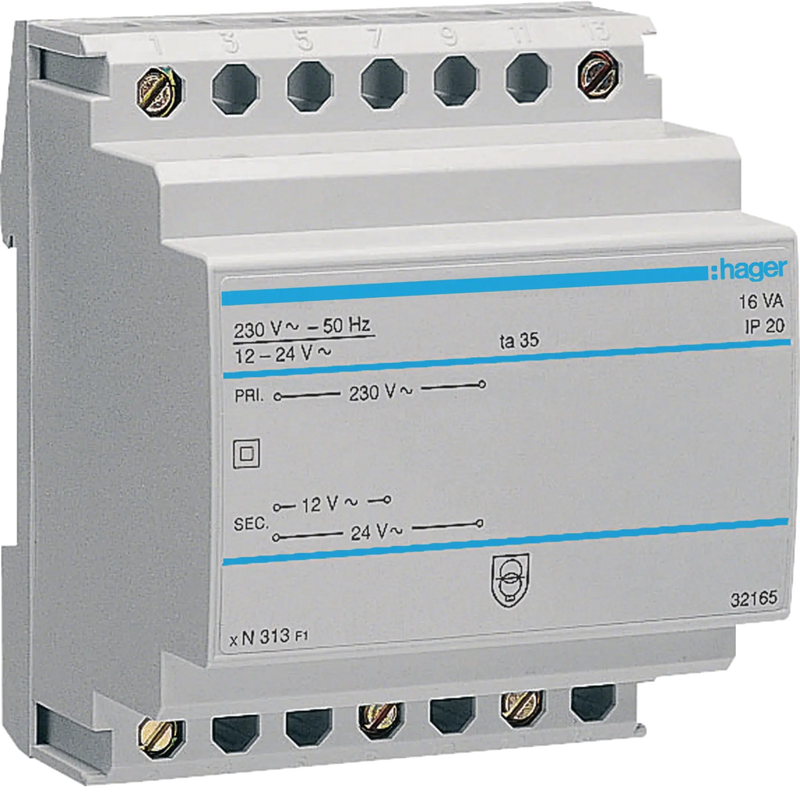 Sicherheitstrafo 230V / 12V und 24V 16VA 4PLE | Hager