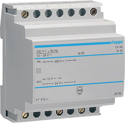 Sicherheitstrafo 230V / 12V und 24V 25VA 4PLE | Hager