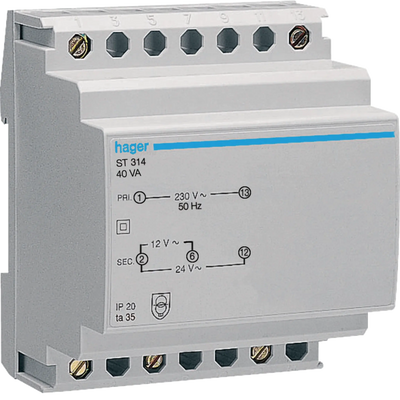 Sicherheitstrafo 230V / 12V und 24V 40VA 4PLE | Hager