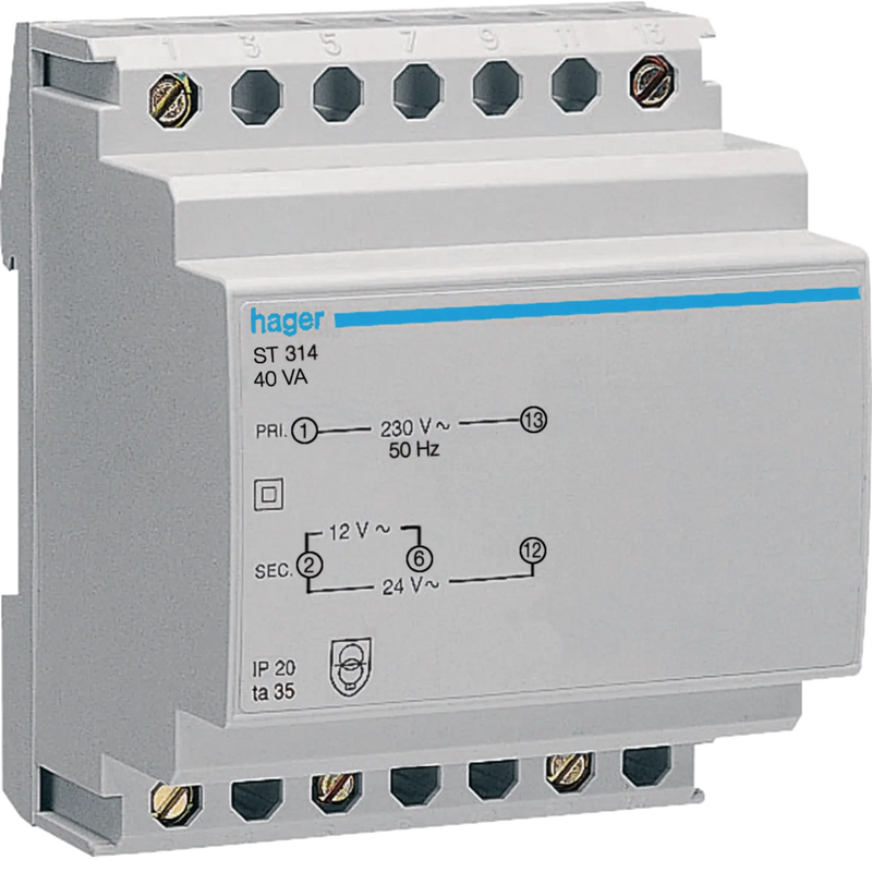 Sicherheitstrafo 230V / 12V und 24V 40VA 4PLE | Hager