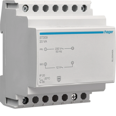 Sicherheitstrafo 230V/12V, 20VA, 4PLE | Hager