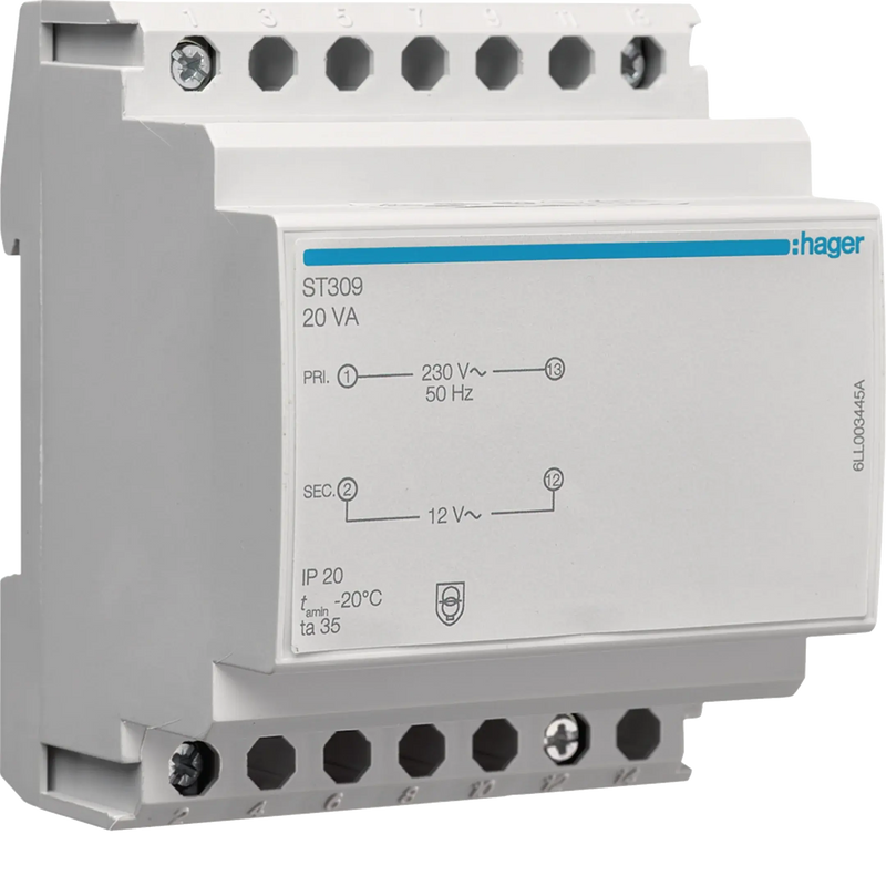 Sicherheitstrafo 230V/12V, 20VA, 4PLE | Hager
