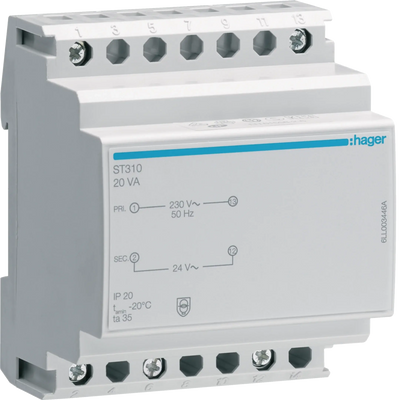 Sicherheitstrafo 230V/24V, 20VA, 4PLE | Hager