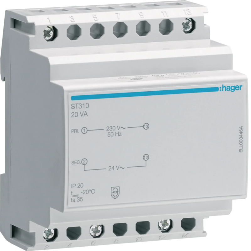 Sicherheitstrafo 230V/24V, 20VA, 4PLE | Hager