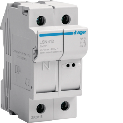 Sicherungselement 1P+N 25A 400V L32 2M | Hager