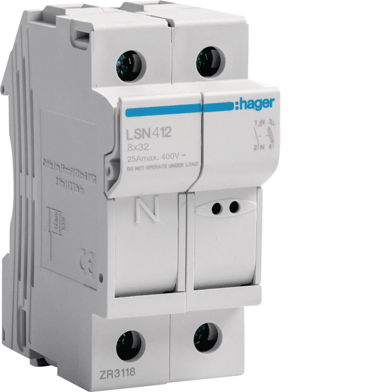 Sicherungselement 1P+N 25A 400V L32 2M | Hager