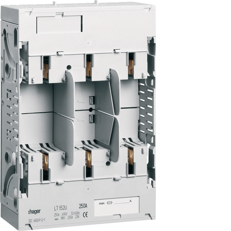Sicherungsunterteil NH1 3x250A Sammelschiene 40mm Universalanschluss M10 | Hager