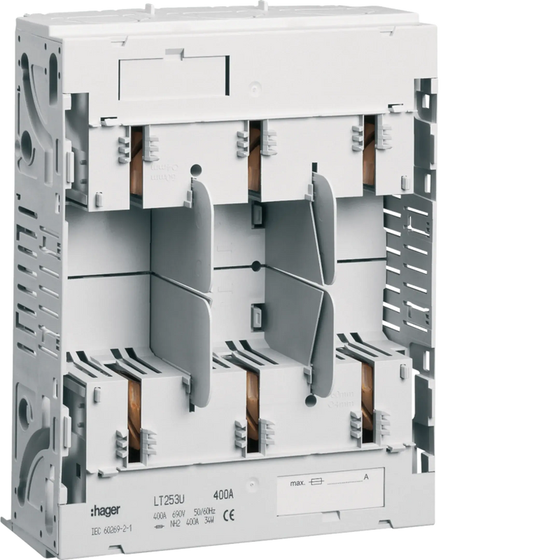 Sicherungsunterteil NH2 3x400A Sammelschiene 60mm Universalanschluss M10 | Hager