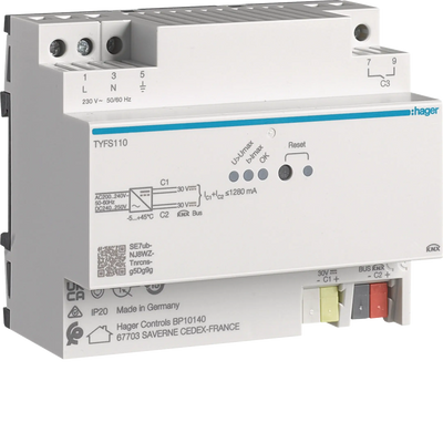 Spannungsversorgung KNX mit 2 Ausgängen inkl. 1 Drossel, 1280 mA | Hager