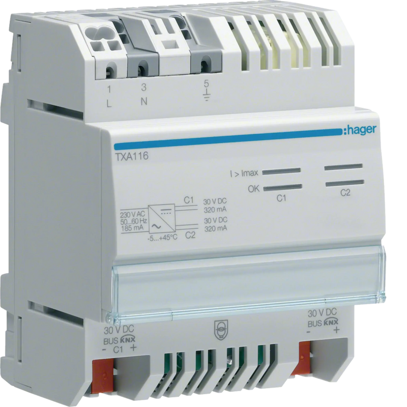 Spannungsversorgung KNX mit 2 Ausgängen inkl. 2 Drosseln, 2x320mA | Hager