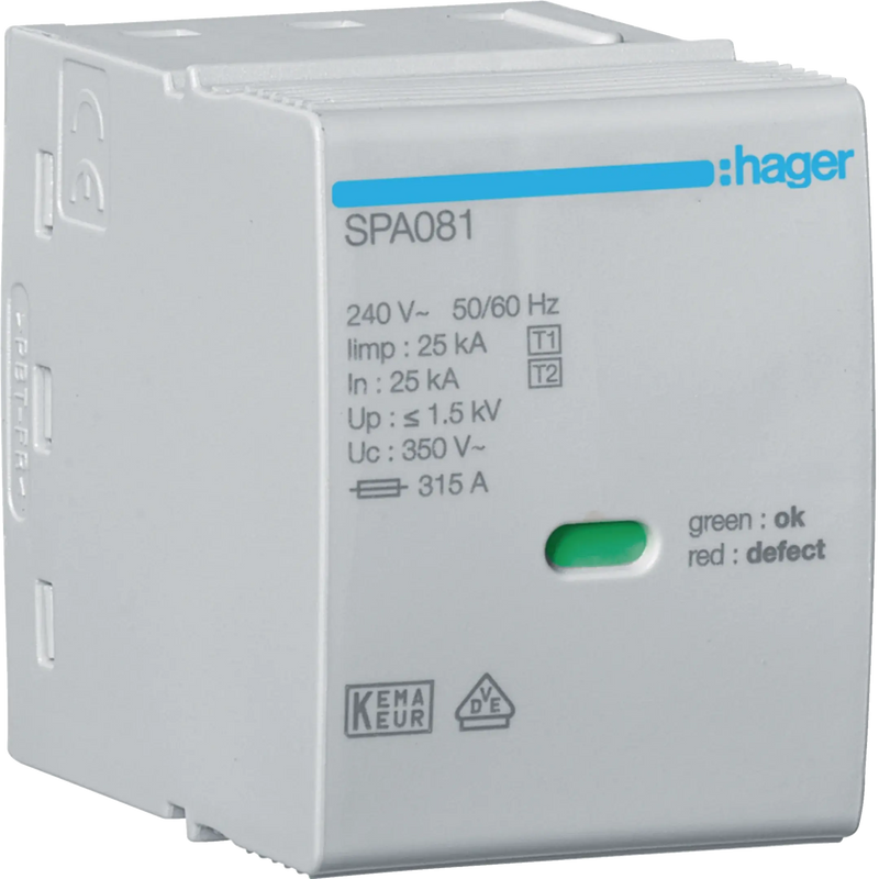 Steckmodul L-N/PEN Uc 350V Iimp 25kA Up 1.5kV für SPA80x | Hager