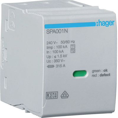 Steckmodul N-PE Uc 350V Iimp 100kA Up 1.5kV | Hager