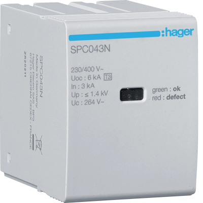 Steckmodul T3 N-PE Uc 264V In 3kA Uoc 6kV Up 1.4kV | Hager