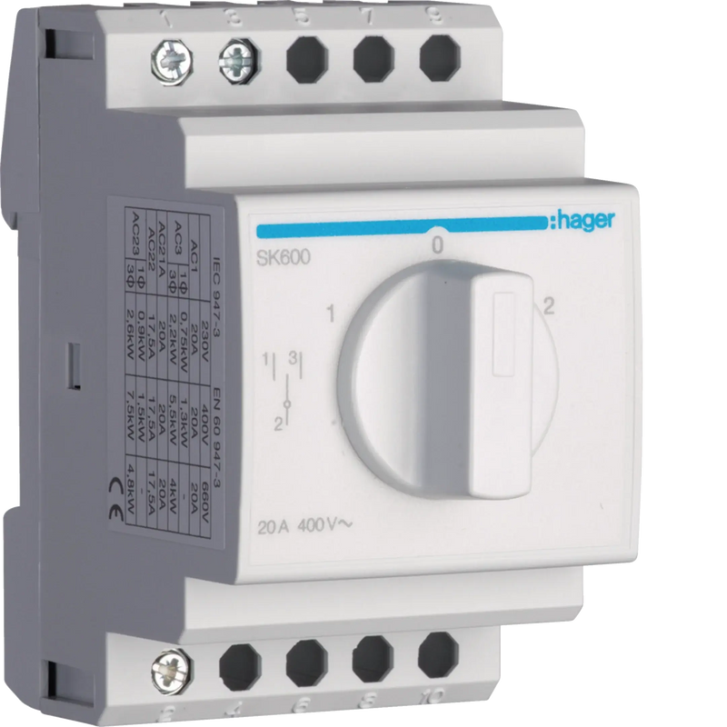 Umschalter mit Nullstellung 20A 400V | Hager