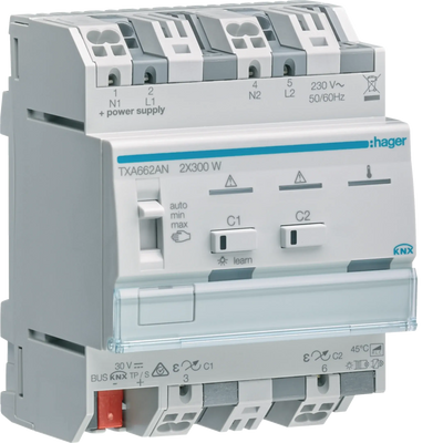 Universal-Dimmaktor 2-fach KNX easy, 2x300W, ESL/LED, kombinierbar | Hager