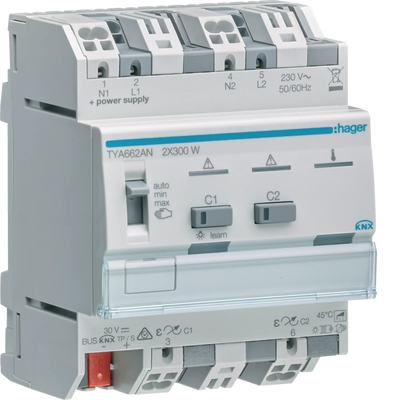 Universal-Dimmaktor 2-fach KNX, 2x300W, ESL/LED, kombinierbar | Hager