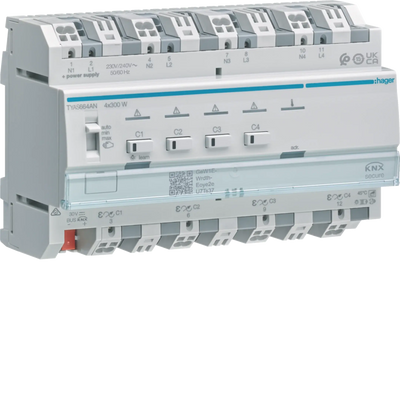 Universal-Dimmaktor 4-fach KNX Secure, 4x300W, ESL/LED, kombinierbar | Hager
