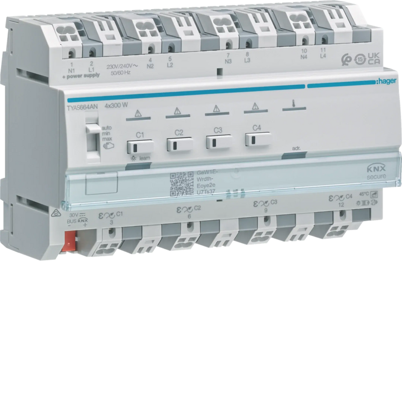 Universal-Dimmaktor 4-fach KNX Secure, 4x300W, ESL/LED, kombinierbar | Hager