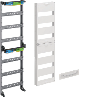 Verteilerfeld, univers Z, H:900mm, 6-reihig, 1-feldig, PE/N waag., Haube geteilt | Hager