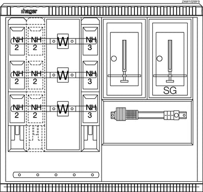 Wandler- und Messschrank, universN, bis 250 A, TN-C Netz, 1005 x 1110 x 315 mm | Hager