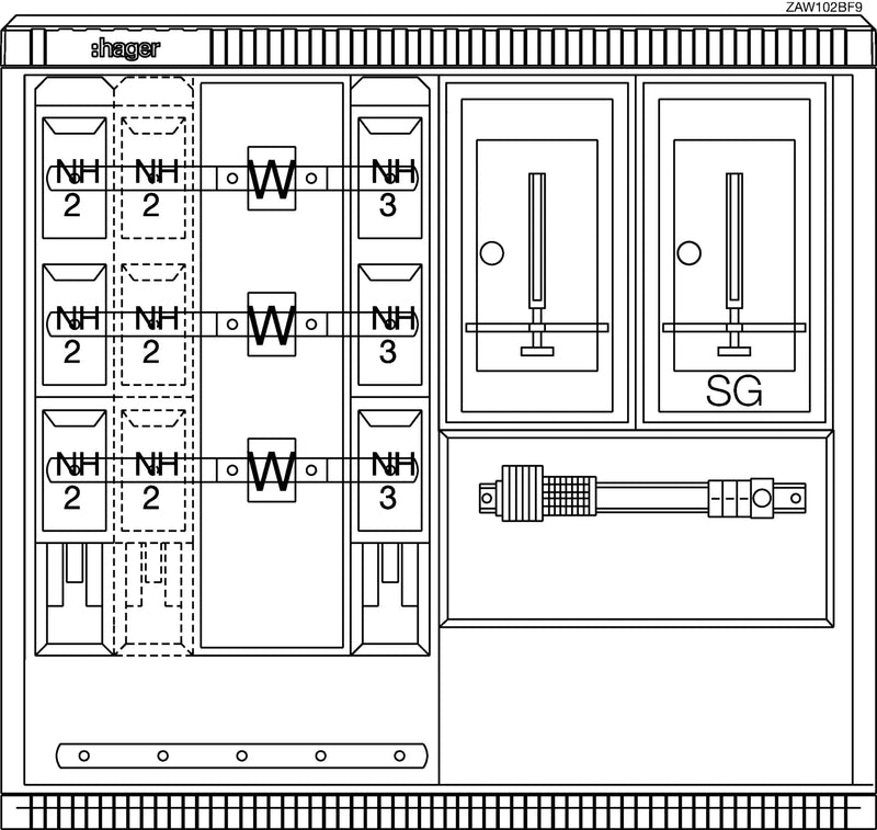 Wandler- und Messschrank, universN, bis 250 A, TN-C Netz, 1005 x 1110 x 315 mm | Hager