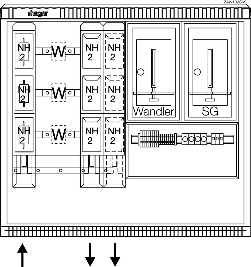 Wandler- und Messschrank, universN, bis 250 A, TN-C Netz, Avacon AG | Hager