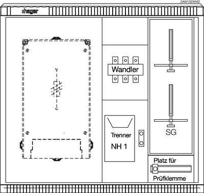 Wandler- und Messschrank, universN, bis 400 A, 1005 x 1110 x 315 mm | Hager
