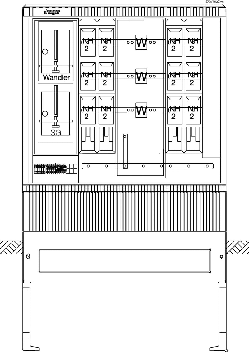 Wandler- und Messschrank, universN, bis 400 A, TN-C Netz, 1005 x 1110 x 315 mm | Hager