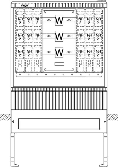 Wandler- und Messschrank, universN, bis 600 A, 1005 x 1110 x 315 mm | Hager